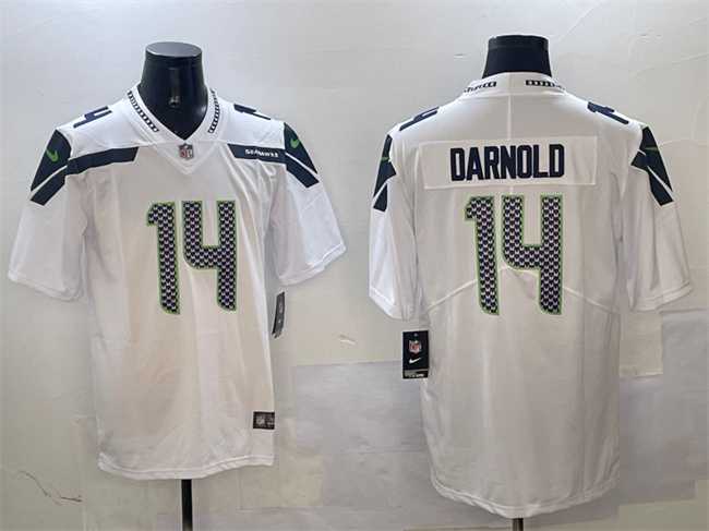 Mens Seattle Seahawks #14 Sam Darnold White 2025 Vapor Limited Football Stitched Jersey
